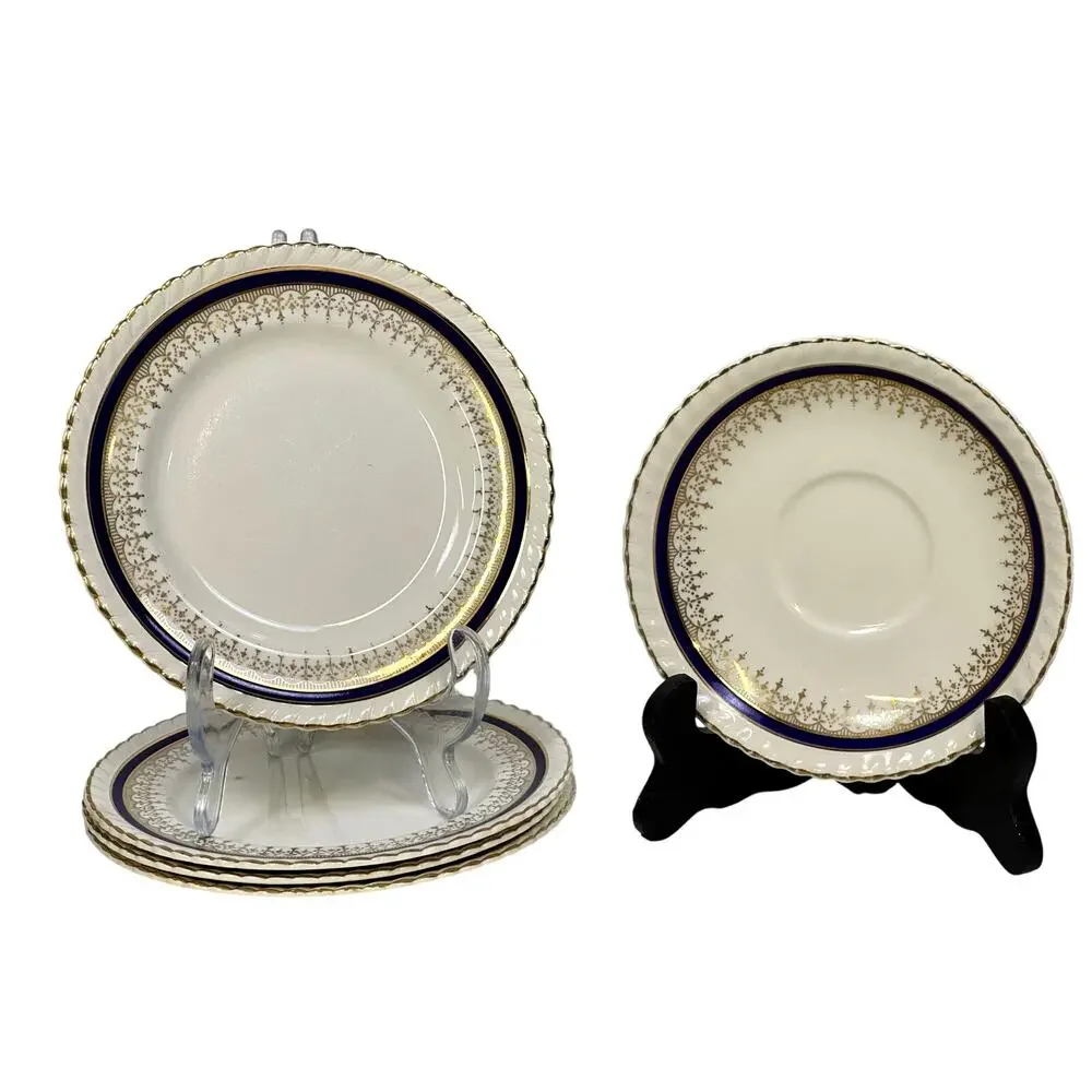 Johnson Bros Retired JB83 WindsorWare Cobalt/Gold 1 Saucer/4 Bread/Butter Plates